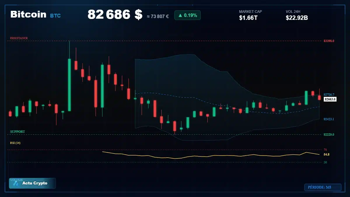 Graphique du cours Bitcoin à 82686 $ Analyse technique du cours de Bitcoin de bitcoin à 82686 $ aujourd'hui