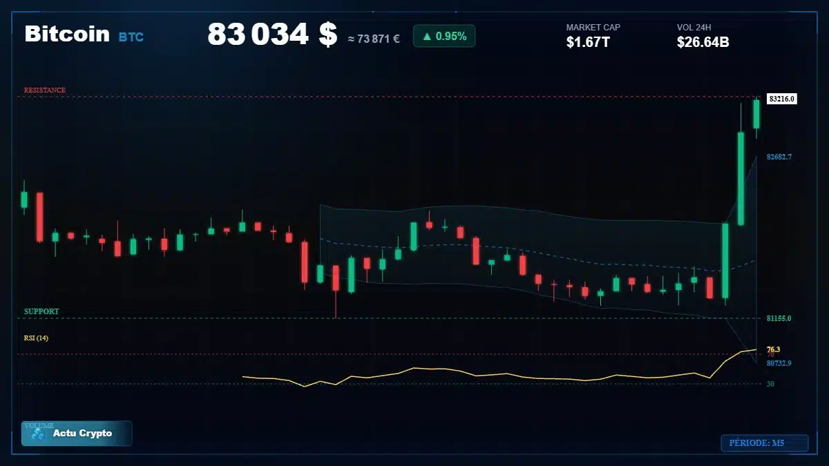 Graphique du cours Bitcoin à 83034 $ Analyse technique du cours de Bitcoin de bitcoin à 83034 $ aujourd'hui