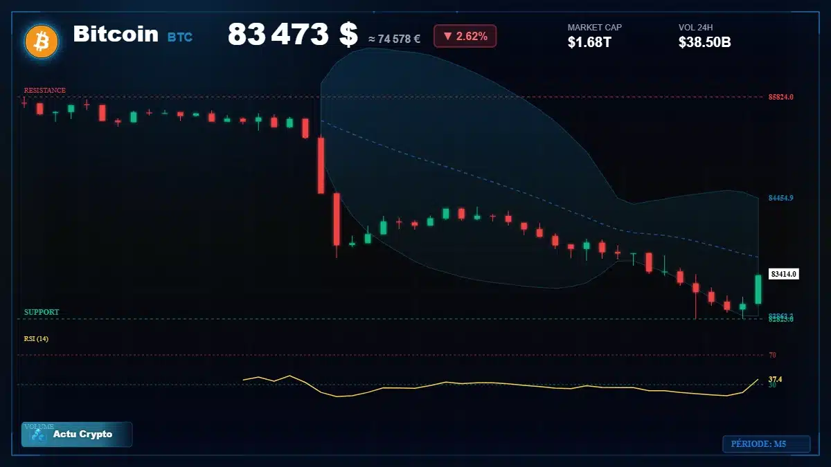 Graphique du cours Bitcoin à 83473 $ Analyse technique du cours de Bitcoin de bitcoin à 83473 $ aujourd'hui