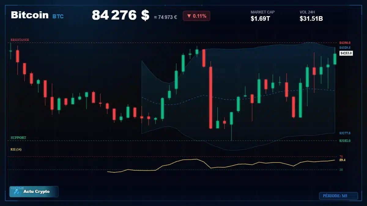 Graphique du cours Bitcoin à 84276 $ Analyse technique du cours de Bitcoin de bitcoin à 84276 $ aujourd'hui