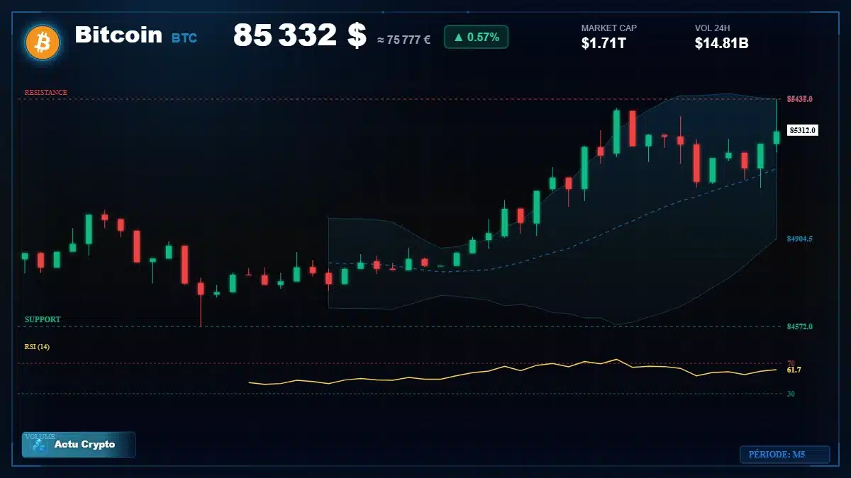 Graphique du cours Bitcoin à 85332 $ Analyse technique du cours de Bitcoin de bitcoin à 85332 $ aujourd'hui