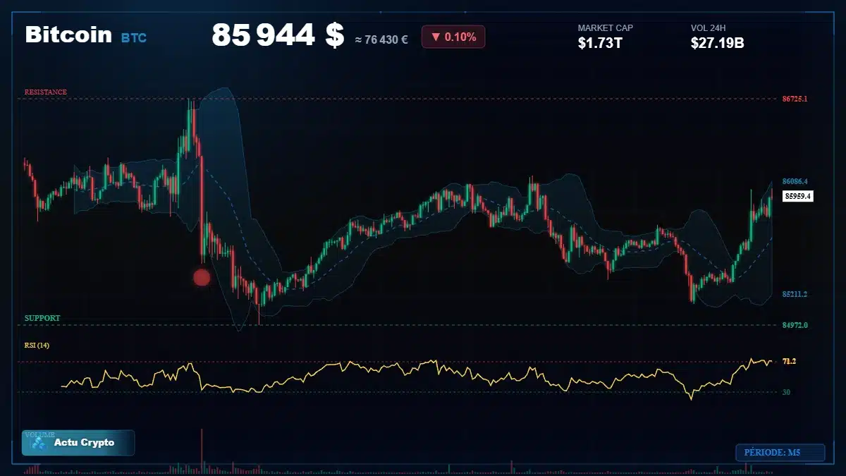 Graphique du cours Bitcoin à 85944 $ Analyse technique du cours de Bitcoin de bitcoin à 85944 $ aujourd'hui