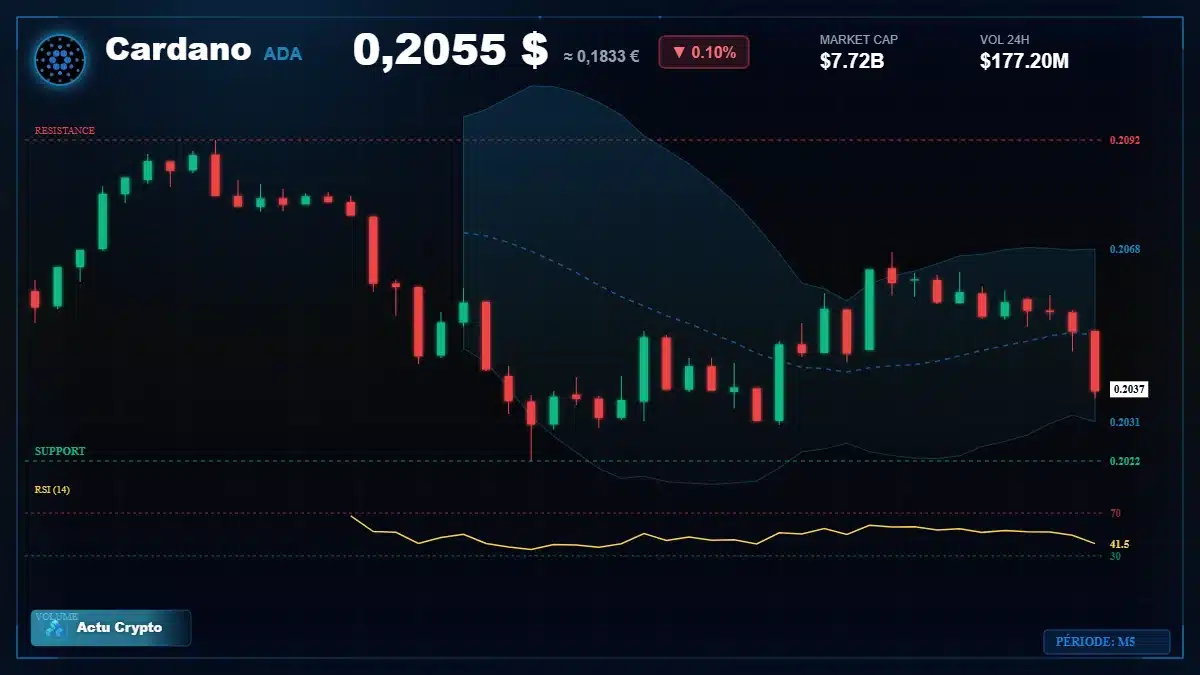 Graphique du cours Cardano à 0.21 $ Analyse technique du cours de Cardano de cardano à 0.21 $ aujourd'hui