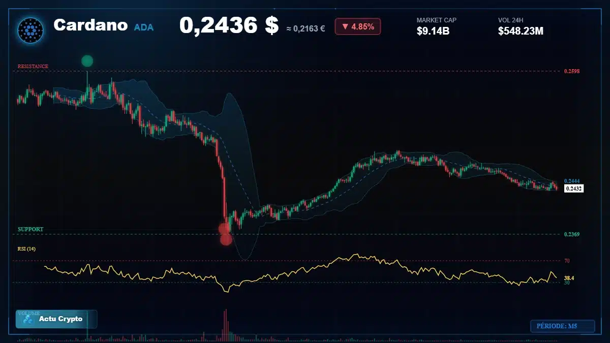 Graphique du cours Cardano à 0.24 $ Analyse technique du cours de Cardano de cardano à 0.24 $ aujourd'hui