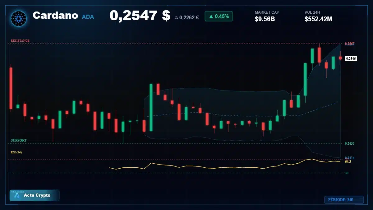 Graphique du cours Cardano à 0.25 $ Analyse technique du cours de Cardano de cardano à 0.25 $ aujourd'hui