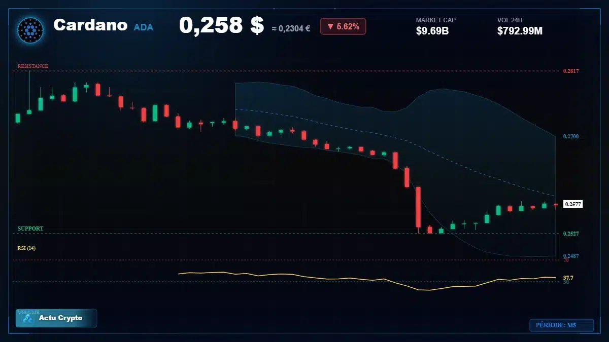Graphique du cours Cardano à 0.26 $ Analyse technique du cours de Cardano de cardano à 0.26 $ aujourd'hui