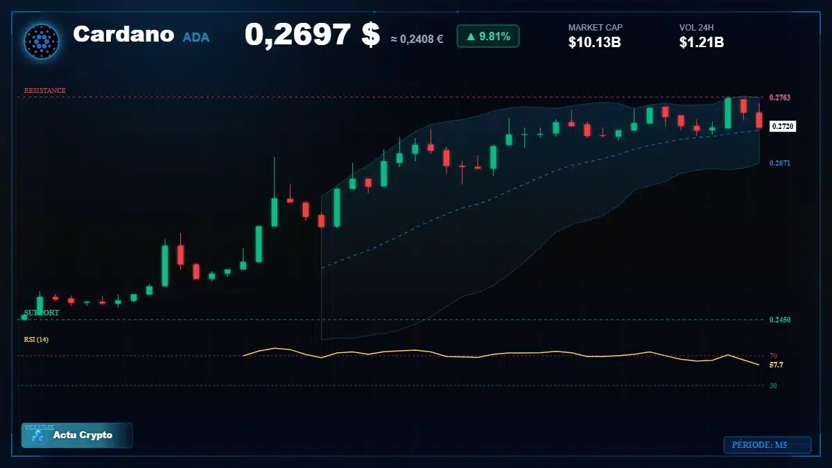 Graphique du cours Cardano à 0.27 $ Analyse technique du cours de Cardano de cardano à 0.27 $ aujourd'hui
