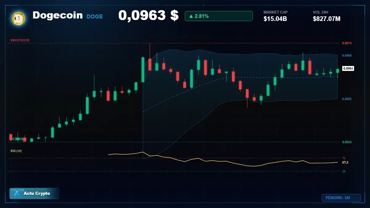 Graphique du cours Dogecoin à 0.10 $ Analyse technique du cours de Dogecoin de dogecoin à 0.10 $ aujourd'hui