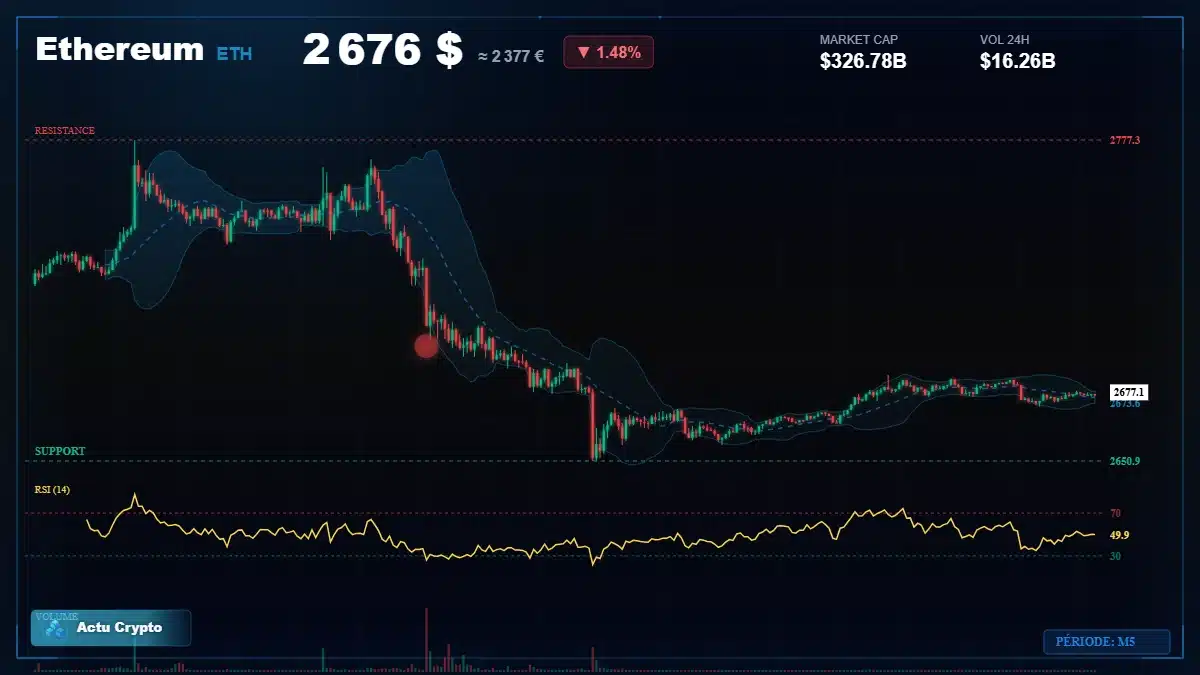 Graphique du cours Ethereum à 2676 $ Analyse technique du cours de Ethereum de ethereum à 2676 $ aujourd'hui