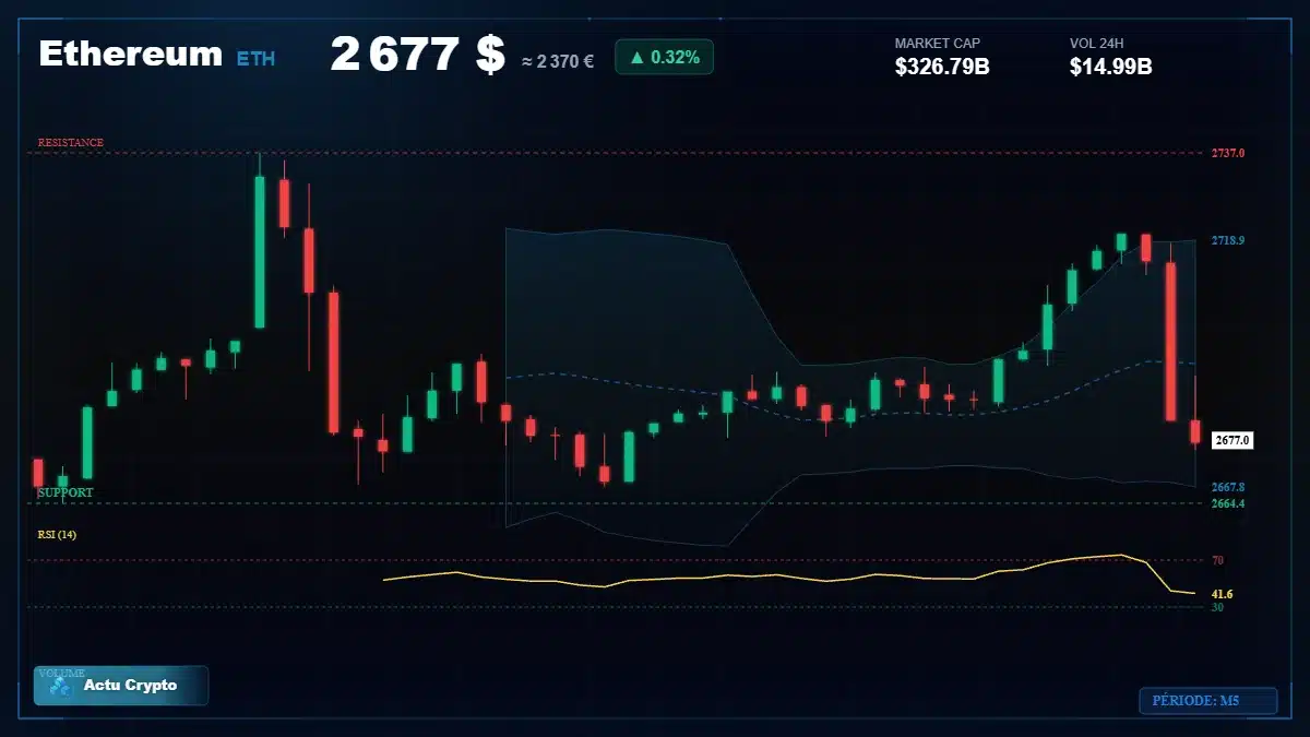 Graphique du cours Ethereum à 2677 $ Analyse technique du cours de Ethereum de ethereum à 2677 $ aujourd'hui