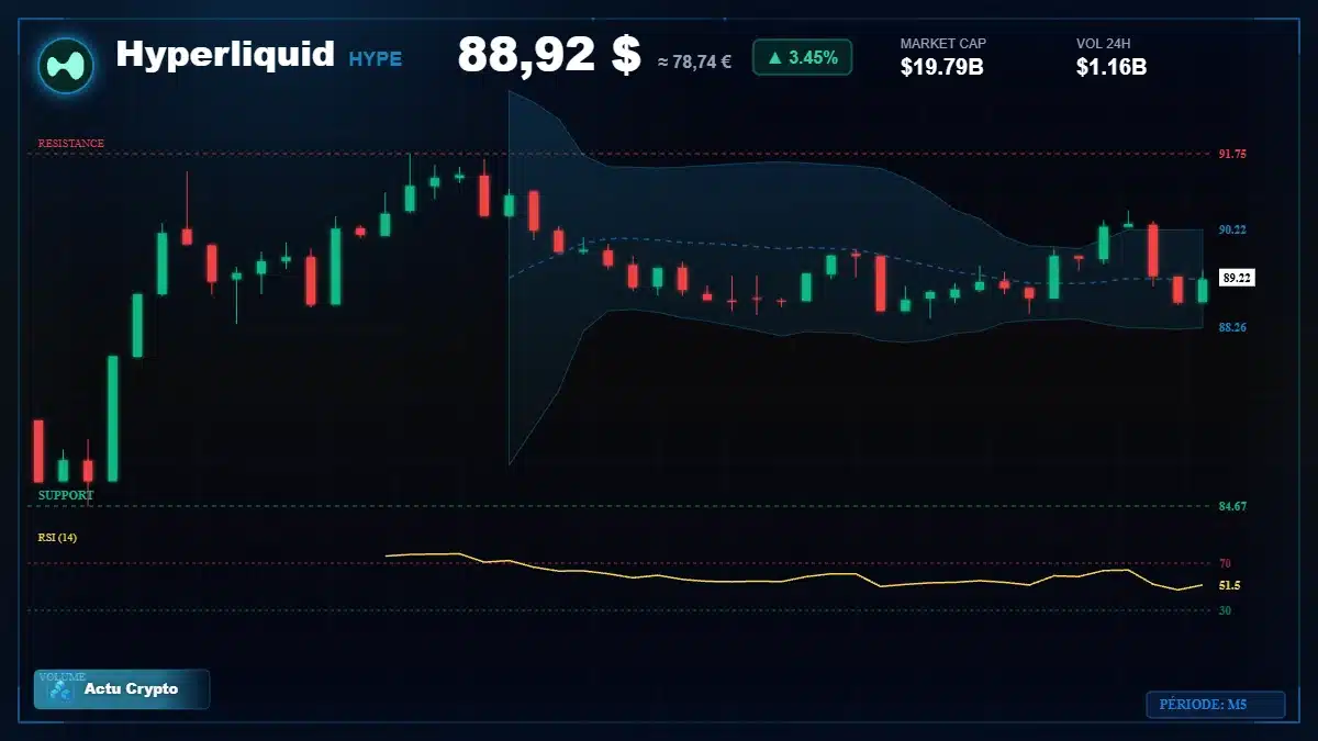 Graphique du cours Hyperliquid à 88.92 $ Analyse technique du cours de Hyperliquid de hyperliquid à 88.92 $ aujourd'hui
