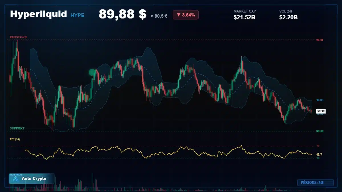 Graphique du cours Hyperliquid à 89.88 $ Analyse technique du cours de Hyperliquid de hyperliquid à 89.88 $ aujourd'hui