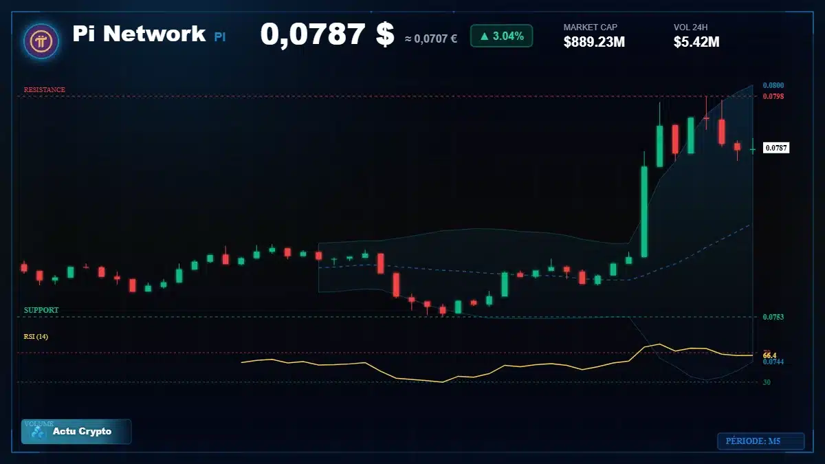 Graphique du cours Pi Network à 0.08 $ Analyse technique du cours de Pi Network de pi-network à 0.08 $ aujourd'hui