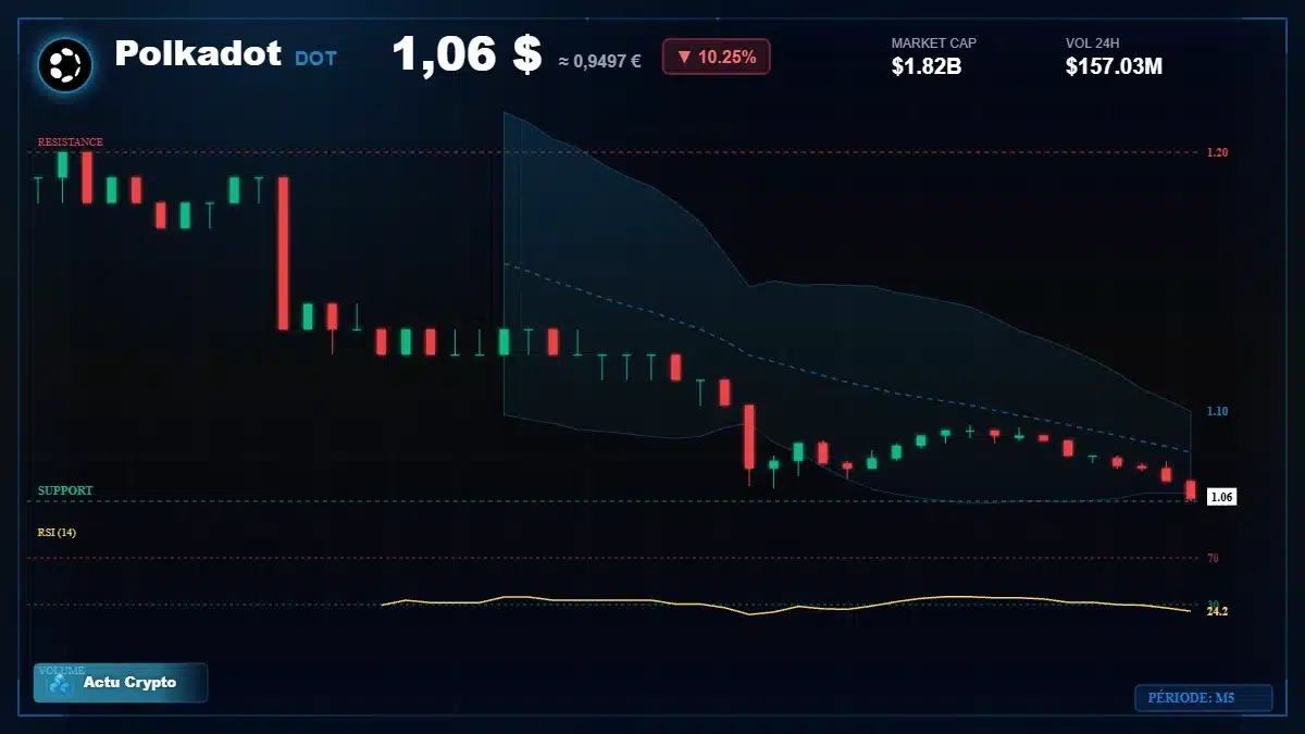 Graphique du cours Polkadot à 1.06 $ Analyse technique du cours de Polkadot de polkadot à 1.06 $ aujourd'hui