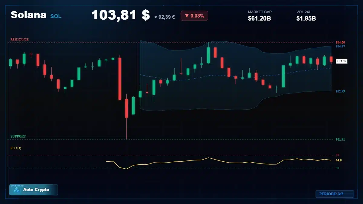 Graphique du cours Solana à 104 $ Analyse technique du cours de Solana de solana à 104 $ aujourd'hui