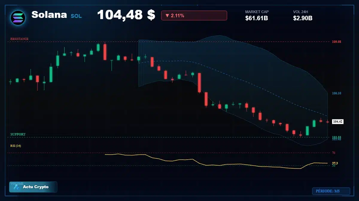 Graphique du cours Solana à 104 $ Analyse technique du cours de Solana de solana à 104 $ aujourd'hui