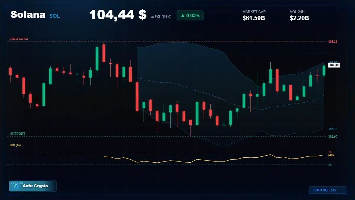 Graphique du cours Solana à 104 $ Analyse technique du cours de Solana de solana à 104 $ aujourd'hui