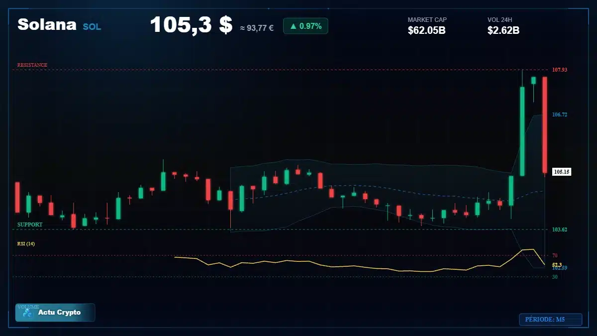 Graphique du cours Solana à 105 $ Analyse technique du cours de Solana de solana à 105 $ aujourd'hui