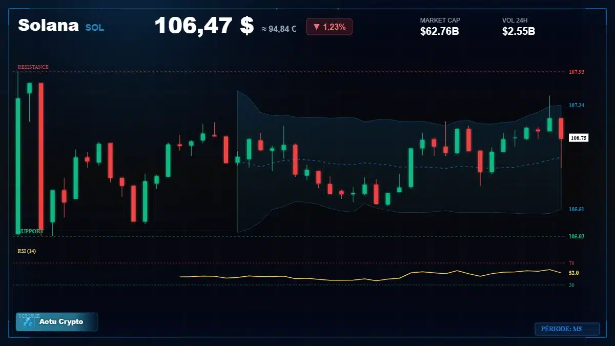 Graphique du cours Solana à 106 $ Analyse technique du cours de Solana de solana à 106 $ aujourd'hui