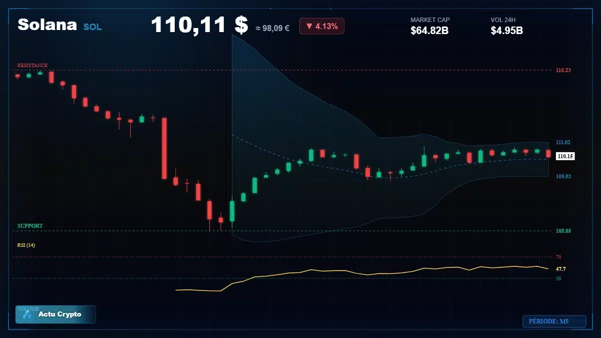 Graphique du cours Solana à 110 $ Analyse technique du cours de Solana de solana à 110 $ aujourd'hui