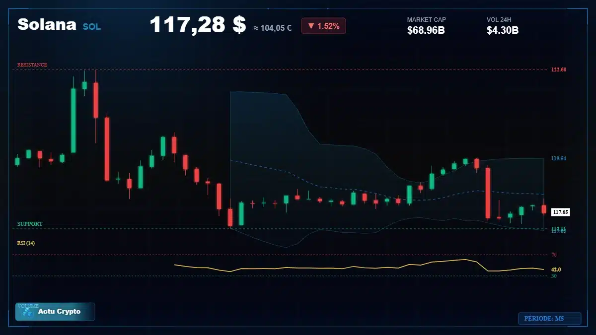 Graphique du cours Solana à 117 $ Analyse technique du cours de Solana de solana à 117 $ aujourd'hui