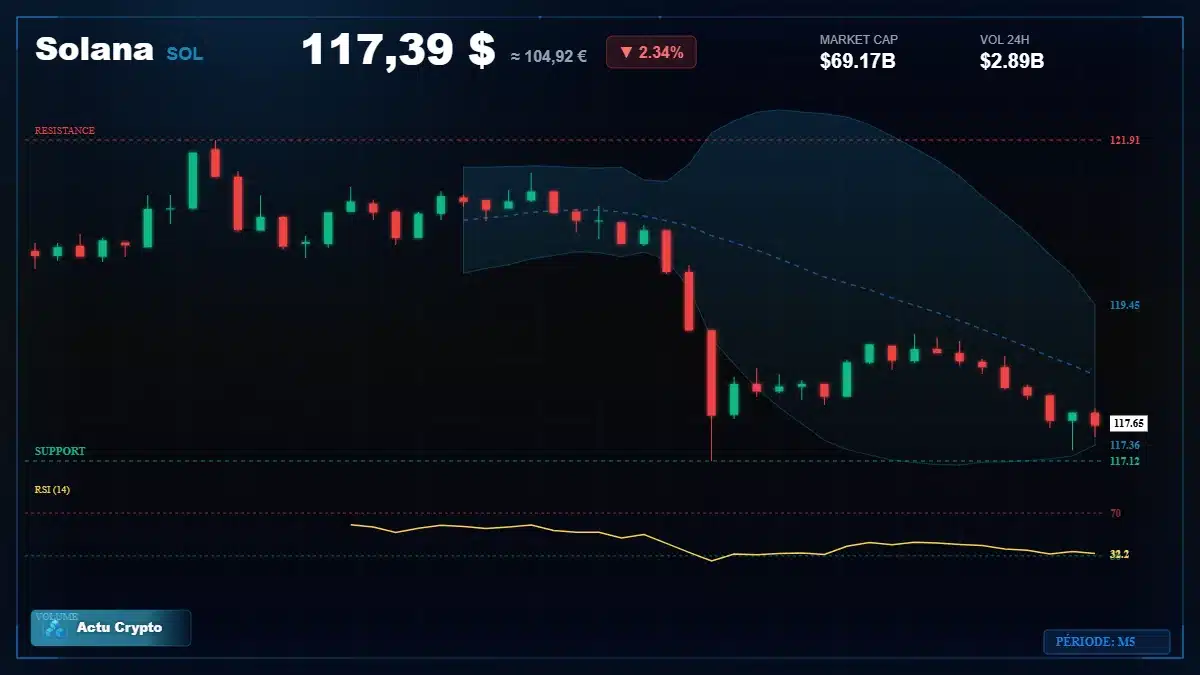Graphique du cours Solana à 117 $ Analyse technique du cours de Solana de solana à 117 $ aujourd'hui