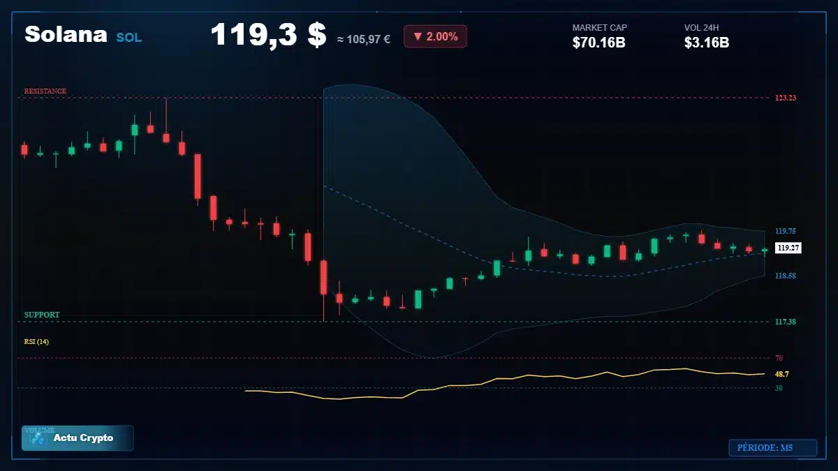 Graphique du cours Solana à 119 $ Analyse technique du cours de Solana de solana à 119 $ aujourd'hui