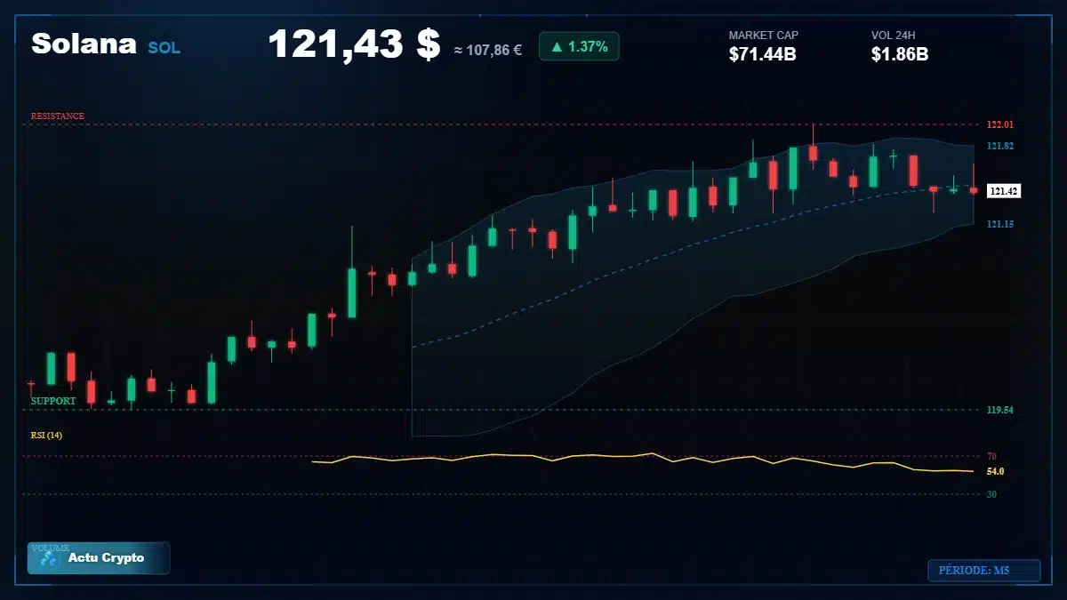 Graphique du cours Solana à 121 $ Analyse technique du cours de Solana de solana à 121 $ aujourd'hui