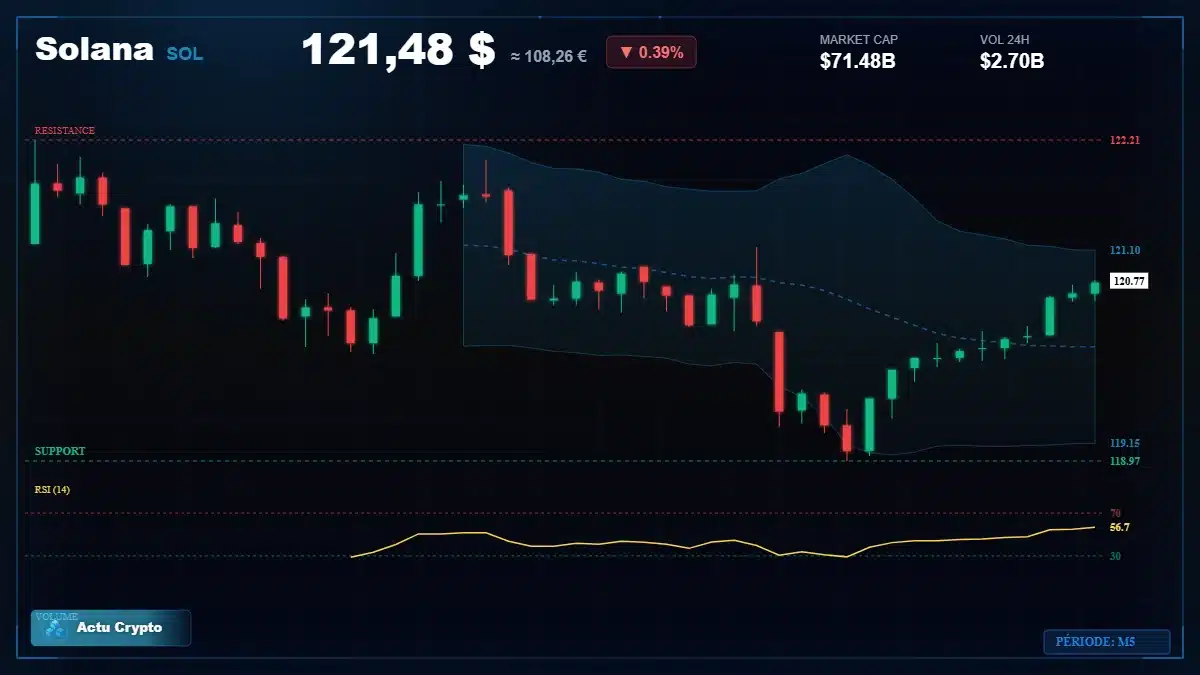 Graphique du cours Solana à 121 $ Analyse technique du cours de Solana de solana à 121 $ aujourd'hui