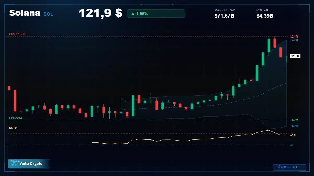 Graphique du cours Solana à 122 $ Analyse technique du cours de Solana de solana à 122 $ aujourd'hui
