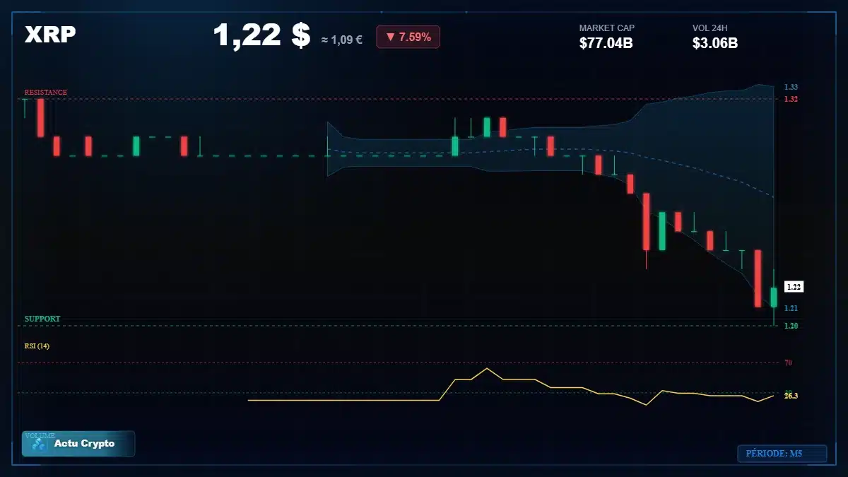 Graphique du cours XRP à 1.22 $ Analyse technique du cours de XRP de ripple à 1.22 $ aujourd'hui