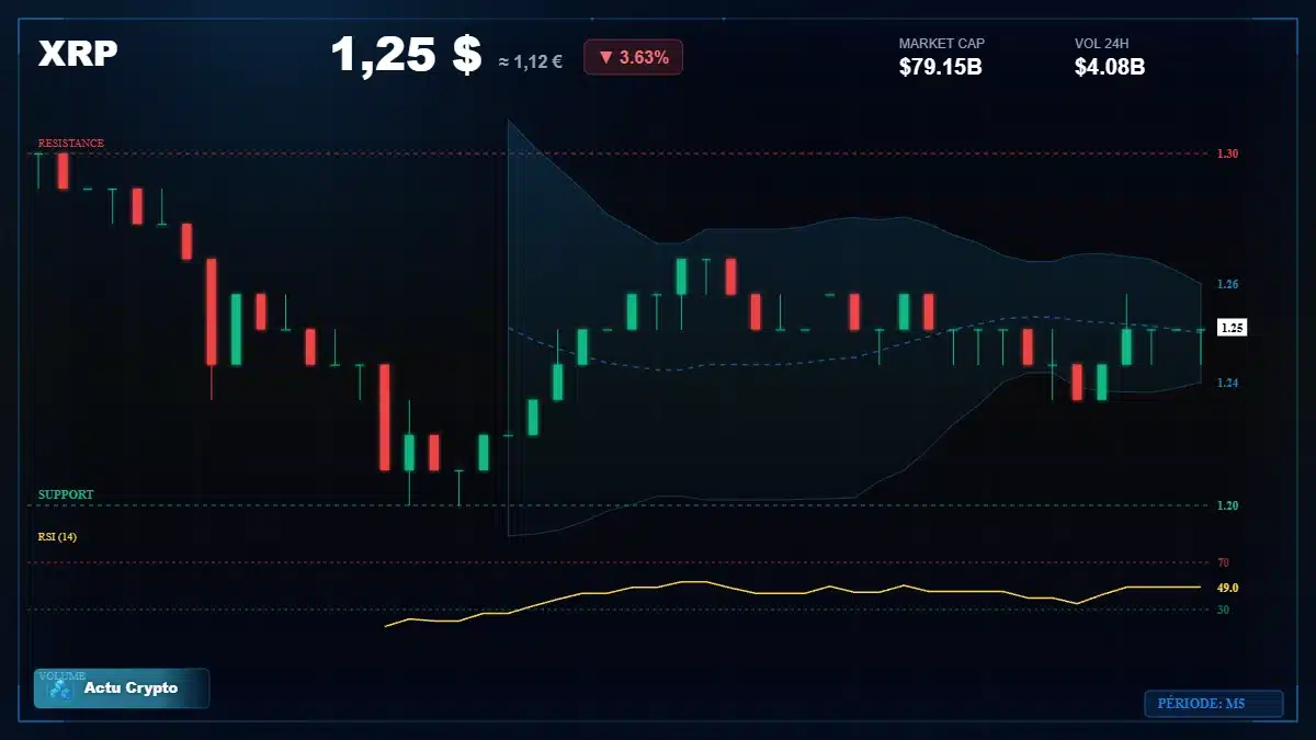 Graphique du cours XRP à 1.25 $ Analyse technique du cours de XRP de ripple à 1.25 $ aujourd'hui