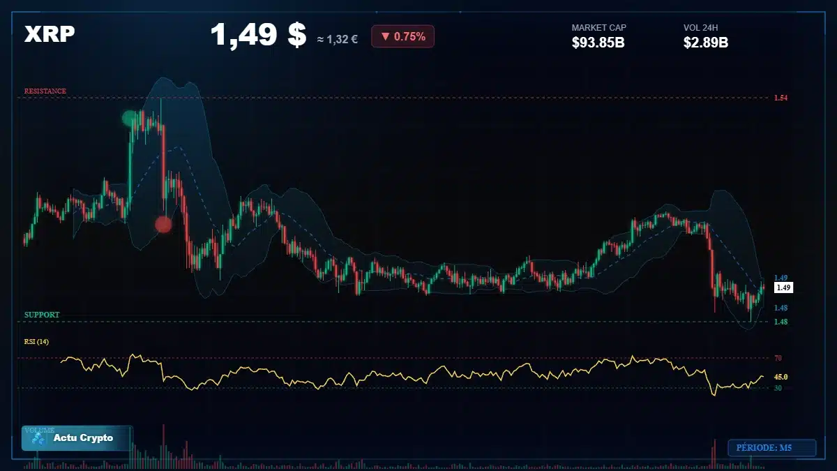 Graphique du cours XRP à 1.49 $ Analyse technique du cours de XRP de ripple à 1.49 $ aujourd'hui