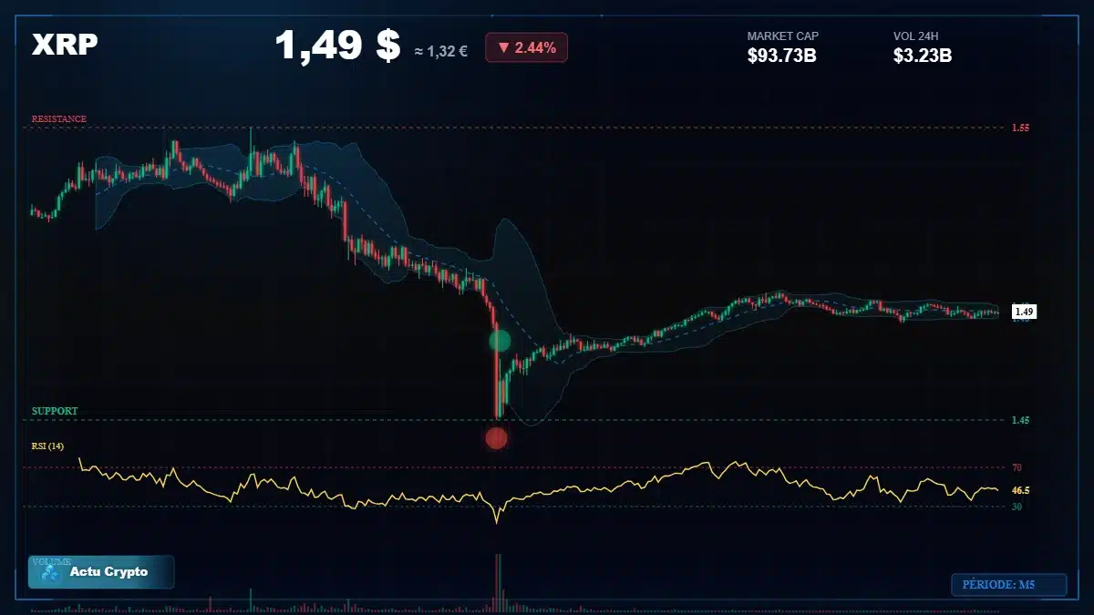 Graphique du cours XRP à 1.49 $ Analyse technique du cours de XRP de ripple à 1.49 $ aujourd'hui