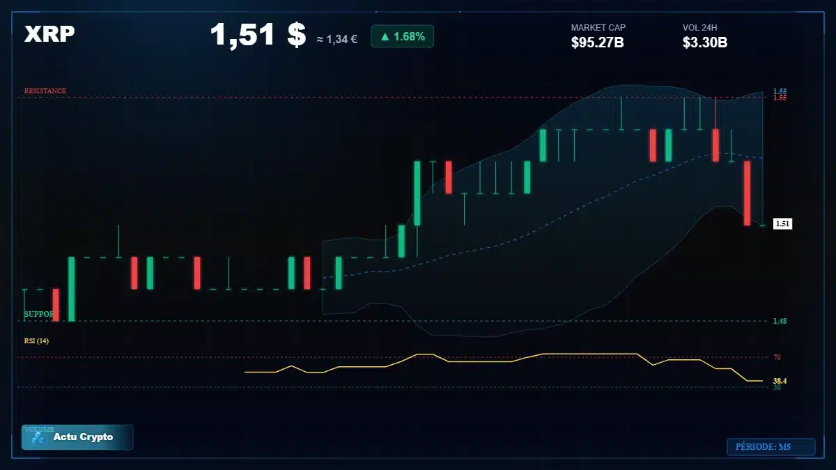 Graphique du cours XRP à 1.51 $ Analyse technique du cours de XRP de ripple à 1.51 $ aujourd'hui