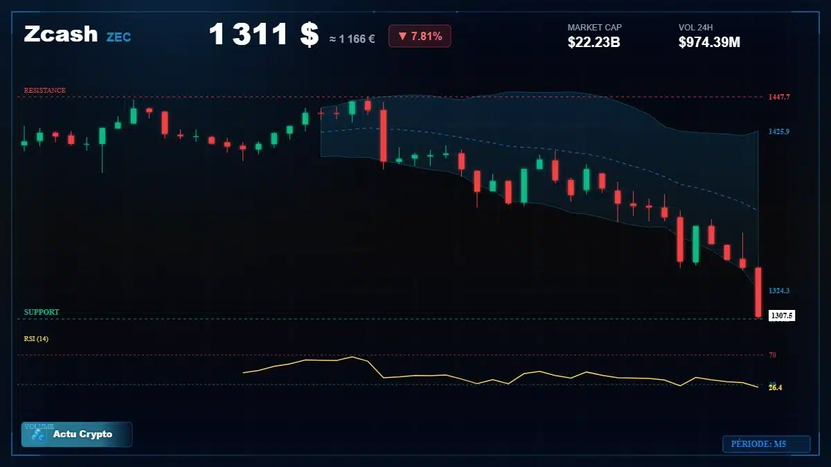 Graphique du cours Zcash à 1311 $ Analyse technique du cours de Zcash de zcash à 1311 $ aujourd'hui