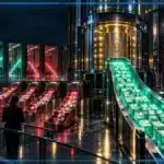 Photo réaliste d’un grand canal ETF Bitcoin dominé par BlackRock restant positif sur la semaine, tandis que plusieurs fonds concurrents enregistrent des retraits et que le marché BTC recule.
