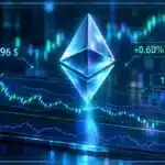 Symbole Ethereum en hologramme 3D devant un graphique de marché avec niveaux techniques et prix à 2 696 $.