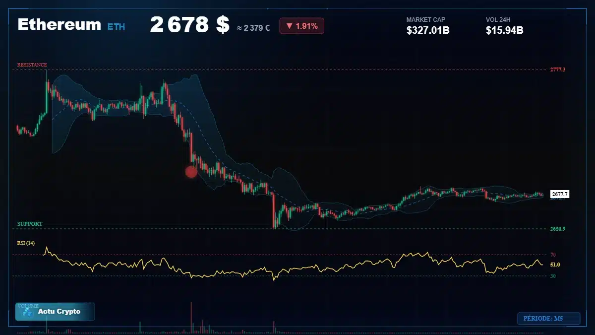 Graphique du cours Ethereum (ETH) Analyse technique du cours Ethereum (ETH) avec données de marché récentes