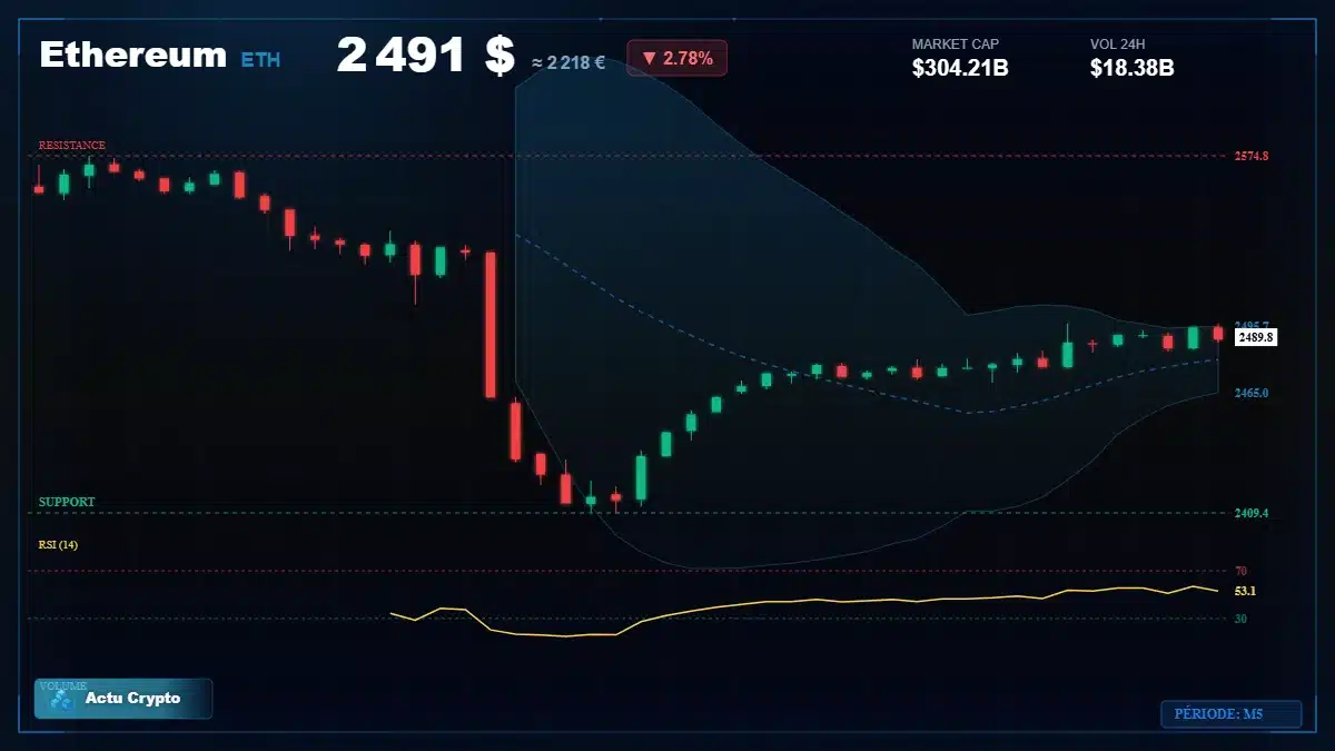 Graphique du cours Ethereum (ETH) Analyse technique du cours Ethereum (ETH) avec données de marché récentes