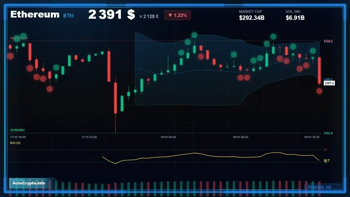 Graphique du cours Ethereum (ETH) Analyse technique du cours Ethereum (ETH) avec données de marché récentes