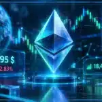 Symbole Ethereum en 3D devant un graphique de marché illustrant le repli d’ETH et les niveaux techniques