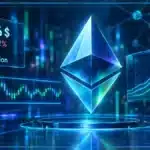 Symbole Ethereum en 3D devant un graphique financier montrant le prix à 2 706 $, la baisse sur 24 heures et une zone de