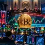 Photo réaliste de Bitcoin volatil autour de 81 000 dollars après une décision de la Fed, avec flux ETF Bitcoin positifs, sorties Ether et altcoins encore dispersés.