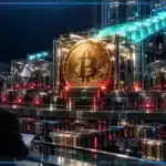 Photo réaliste d’un Bitcoin dominant recevant d’importants flux ETF tandis que son prix recule, avec Ethereum et plusieurs altcoins sous pression et une forte activité sur les contrats perpétuels.