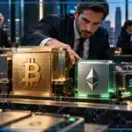 Photo réaliste d’un gestionnaire renforçant Ethereum et plusieurs altcoins tandis que Bitcoin reste dominant et que des positions dérivées sont progressivement réduites pendant le rebond.