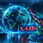 Illustration 3D d’un marché crypto en baisse avec graphique, variation négative et volume élevé