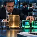Photo réaliste d’un gérant renforçant Solana et NEAR pendant le rebond crypto, tandis que Bitcoin reste dominant et que de nouvelles positions dérivées s’accumulent rapidement en arrière-plan.