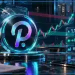 Logo Polkadot en 3D devant un graphique de marché avec niveaux techniques et indicateurs macroéconomiques