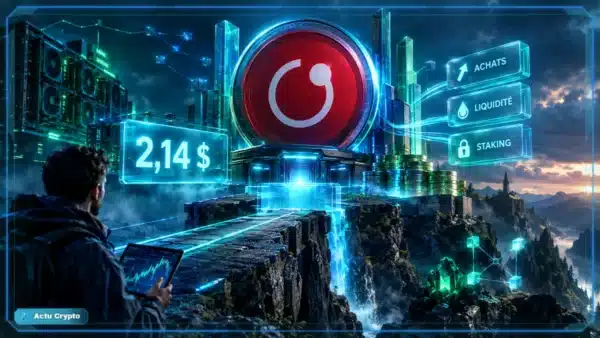 Logo Render en 3D devant un graphique de marché affichant 2,1200 $, une hausse de 6,29 % et une zone de résistance.